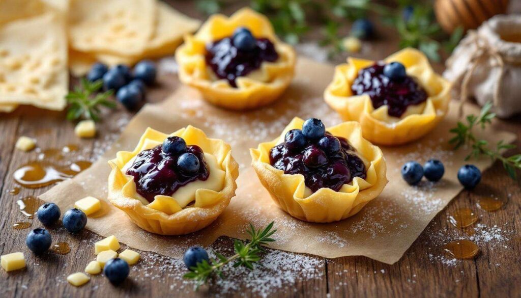Cestini di pasta fillo con brie e marmellata di mirtilli: croccanti e pronti in 15 minuti