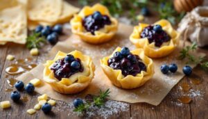 Cestini di pasta fillo con brie e marmellata di mirtilli: croccanti e pronti in 15 minuti