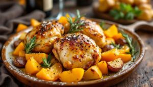 Pollo con zucca e patate al forno